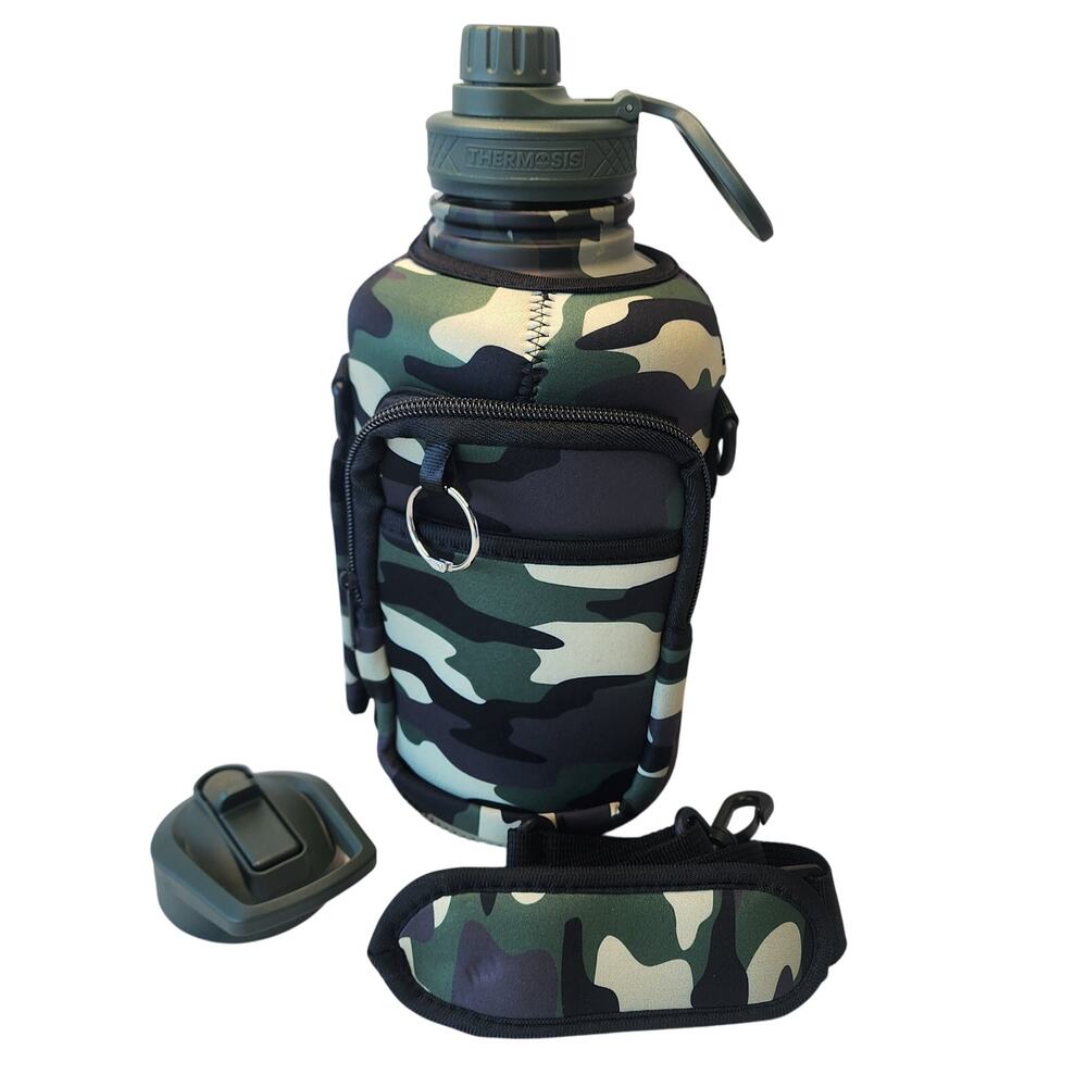 64 oz Thermo Water Bottle w/Straw Stainless steel Camo with sleeve & pocket